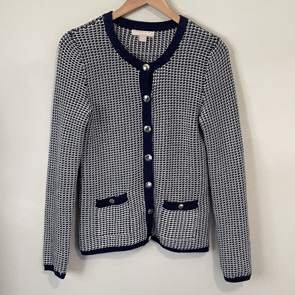 BANANA REPUBLIC Chunky Knit Sweater Cardigan Women’s Small Cotton Navy Crew